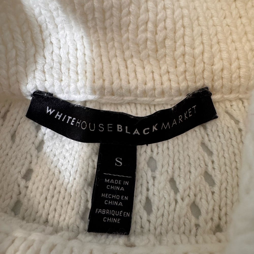 WHBM Cable Knit Sweater Mock Neck Embellished Fringe bell sleeve Ivory Small - Picture 5 of 10